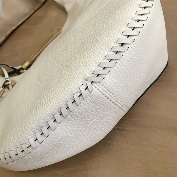 Sondra Roberts White Faux Pebble Leather Hobo Bag w Metallic Gold Braided Strap - Picture 13 of 14
